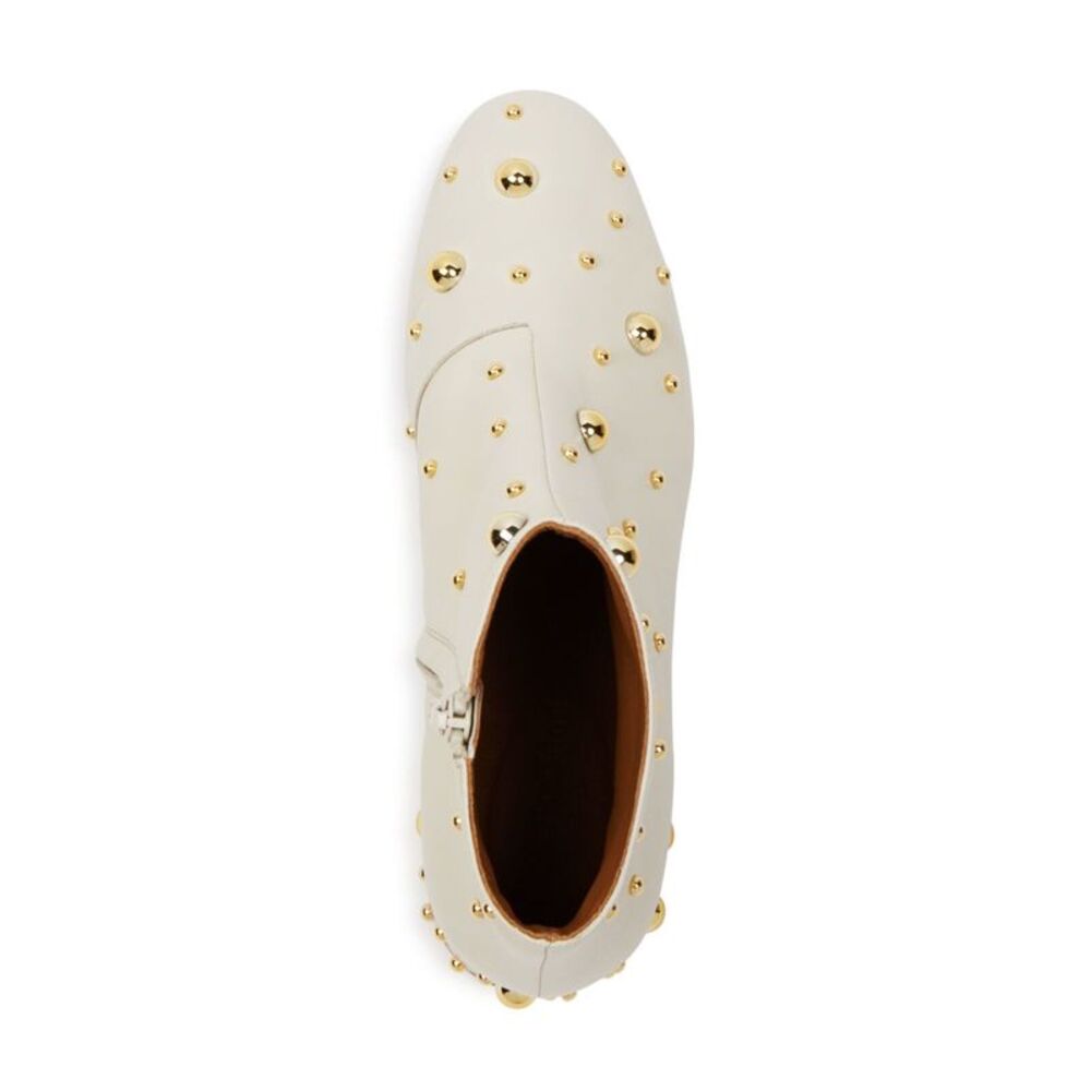 SEE BY CHLOE Womens Ivory Studded Padded Round Toe Block Heel Leather Booties 36 - Picture 3 of 4